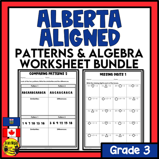 Alberta Math Curriculum Patterns and Algebra Worksheets Bundle | Paper | Grade 3