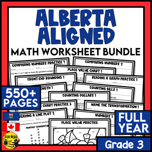 Alberta Math Curriculum Worksheets Full Year Bundle | Paper | Grade 3