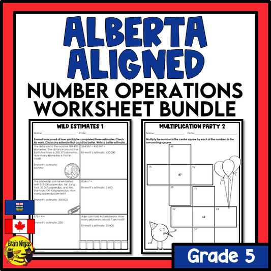 Alberta Math Curriculum Number Operations Worksheets Bundle | Paper | Grade 5
