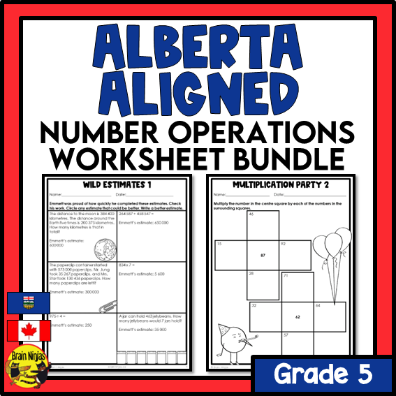 Alberta Math Curriculum Number Operations Worksheets Bundle | Paper | Grade 5