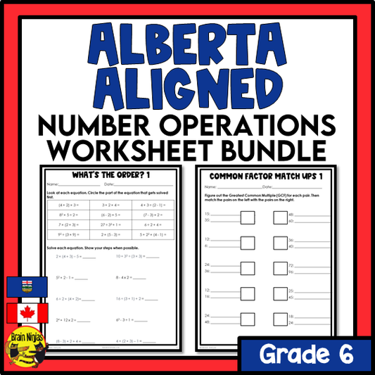 Alberta Math Curriculum Number Operations Worksheets Bundle | Paper | Grade 6