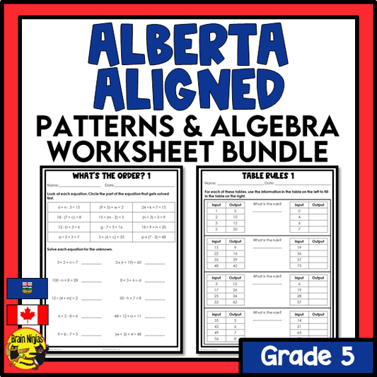 Alberta Math Curriculum Patterns and Algebra Worksheets Bundle | Paper | Grade 5