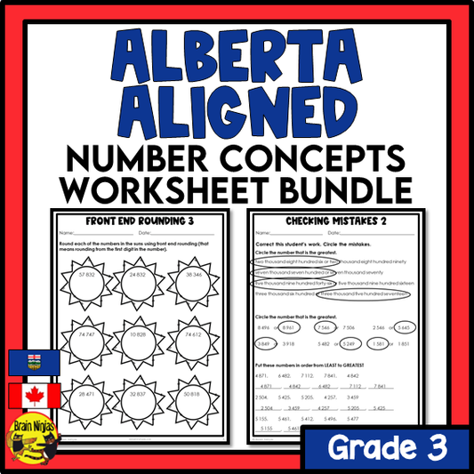 Alberta Math Curriculum Number Worksheets Bundle | Paper | Grade 3