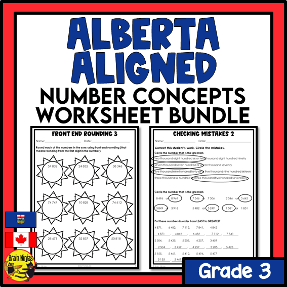 Alberta Math Curriculum Aligned Number Worksheets Bundle | Paper | Grade 3