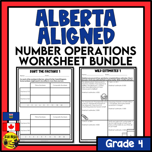 Alberta Math Curriculum Number Operations Worksheets Bundle | Paper | Grade 4