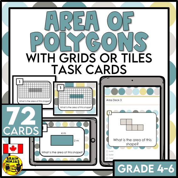 Area of Polygons Using Grids or Tiles Math Task Cards | Paper and Digital