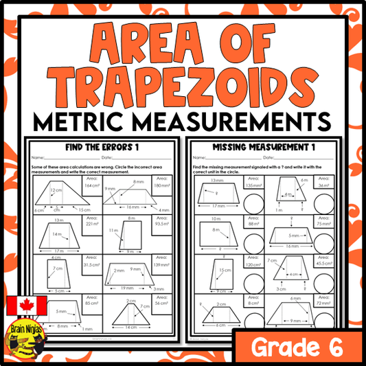 Area of Trapezoids in Metric Units Math Worksheets | Paper