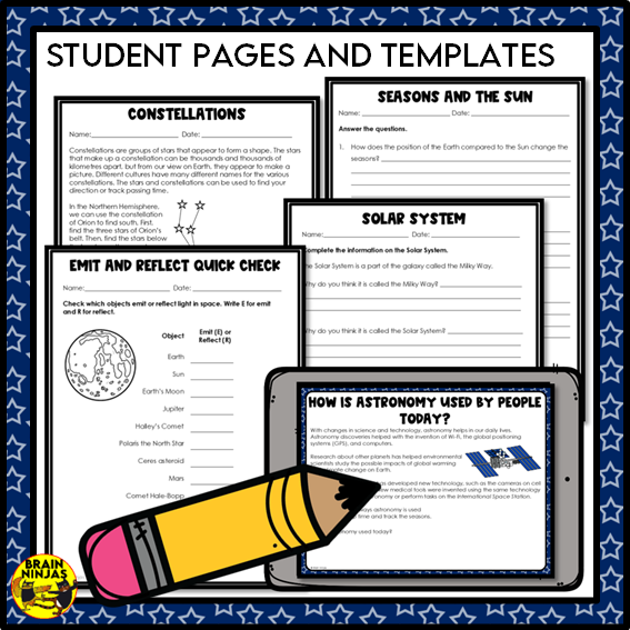 Astronomy Concepts Space Stars Solar System | Paper and Digital