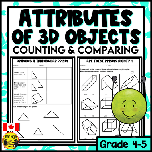 3D Objects Counting and Comparing Attributes Math Worksheets | Paper