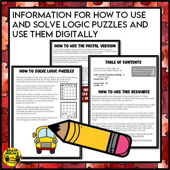 Free Back to School Logic Puzzle | Paper and Digital