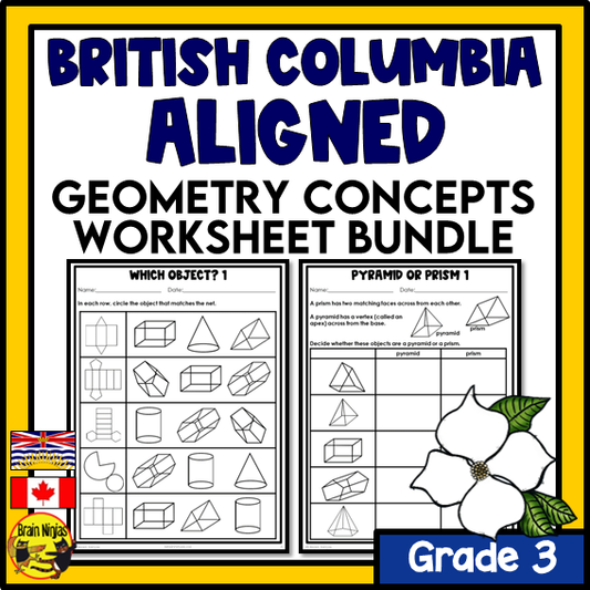 British Columbia Aligned Geometry Math Worksheets Bundle | Paper | Grade 3