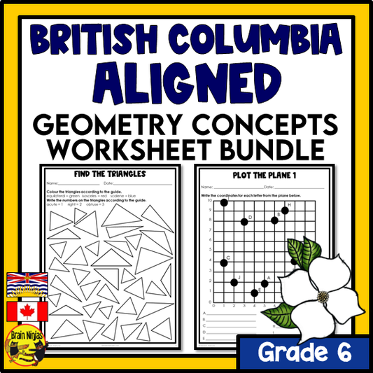 British Columbia Aligned Geometry Math Worksheets Bundle | Paper | Grade 6