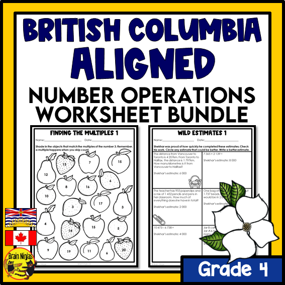 British Columbia Aligned Number Operations Math Worksheets Bundle | Paper | Grade 4