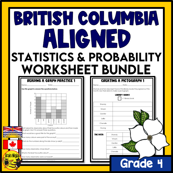 British Columbia Aligned Statistics and Probability Math Worksheets Bundle | Paper | Grade 4