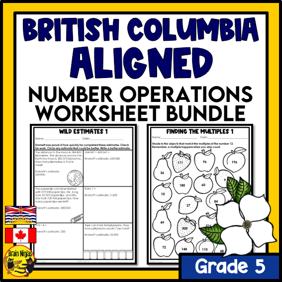 British Columbia Aligned Number Operations Math Worksheets Bundle | Paper | Grade 5