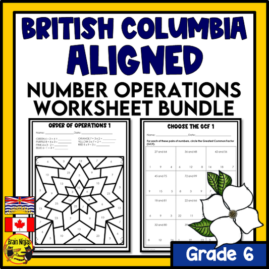 British Columbia Aligned Number Operations Math Worksheets Bundle | Paper | Grade 6
