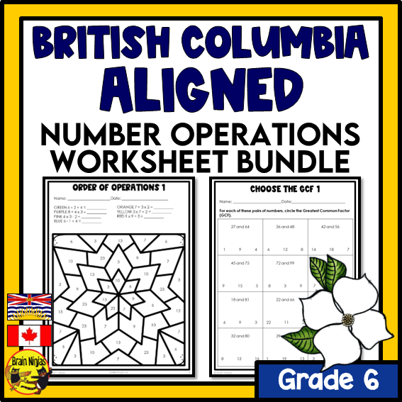 British Columbia Aligned Number Operations Math Worksheets Bundle | Paper | Grade 6