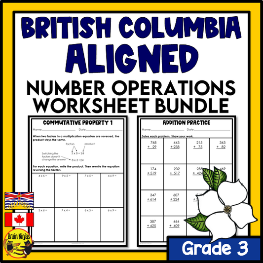 British Columbia Aligned Number Operations Math Worksheets Bundle | Paper | Grade 3