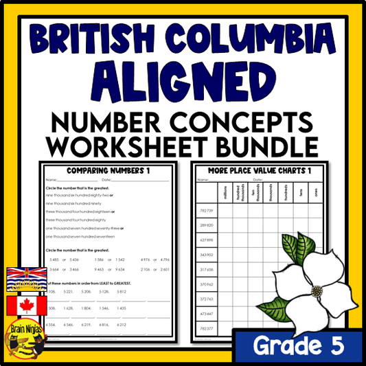 British Columbia Aligned Number Math Worksheets Bundle | Paper | Grade 5