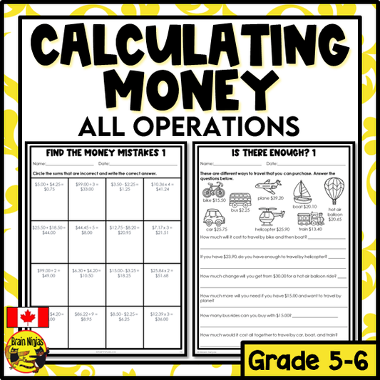 Money Computations for All Operations Math Worksheets | Paper