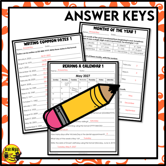 Calendars and Dates in a Variety of Formats Math Worksheets | Paper