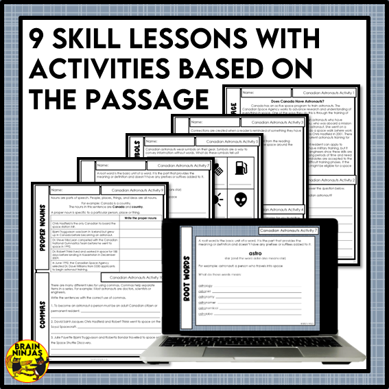 Canadian Astronauts Reading Comprehension Activities | Paper and Digital