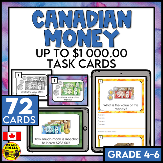 Canadian Money and Making Change Math Task Cards | Paper and Digital