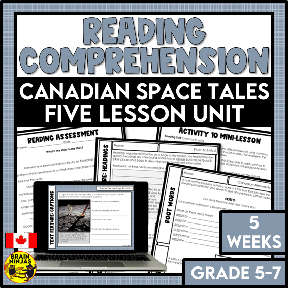 Canadian Space Tales Reading Comprehension Activities | Paper and Digital