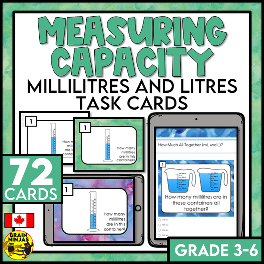 Measuring Capacity mL and L Math Task Cards | Paper and Digital