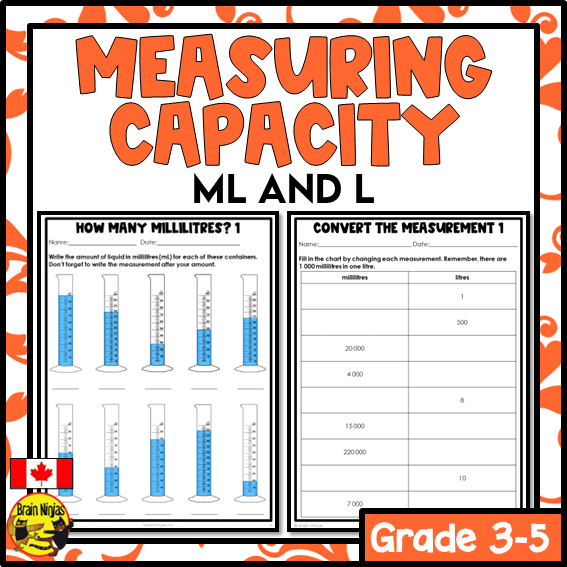 Capacity in millilitres and litres Math Worksheets | Paper | Grade 3