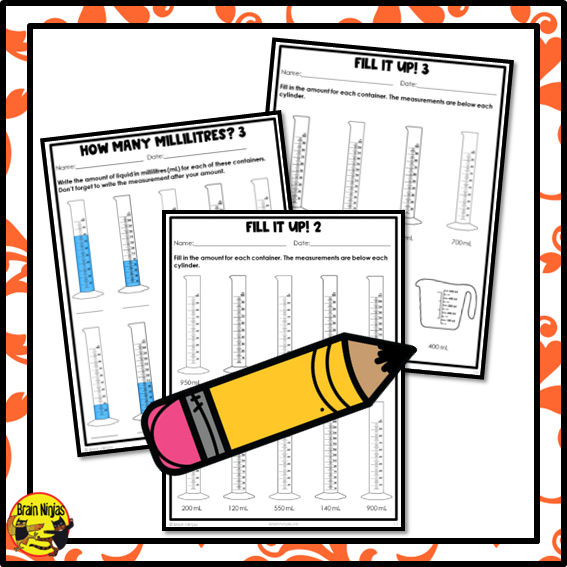 Capacity in millilitres and litres Math Worksheets | Paper | Grade 3