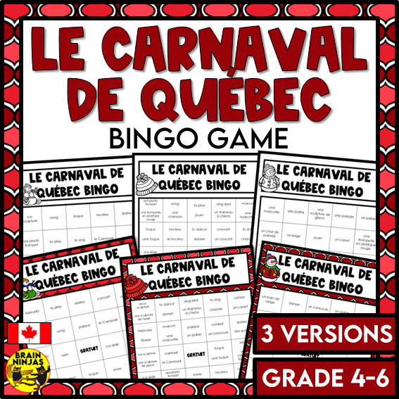 French Bingo Le Carnaval de Québec Vocabulary | Paper