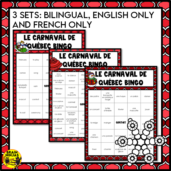 French Bingo Le Carnaval de Québec Vocabulary | Paper