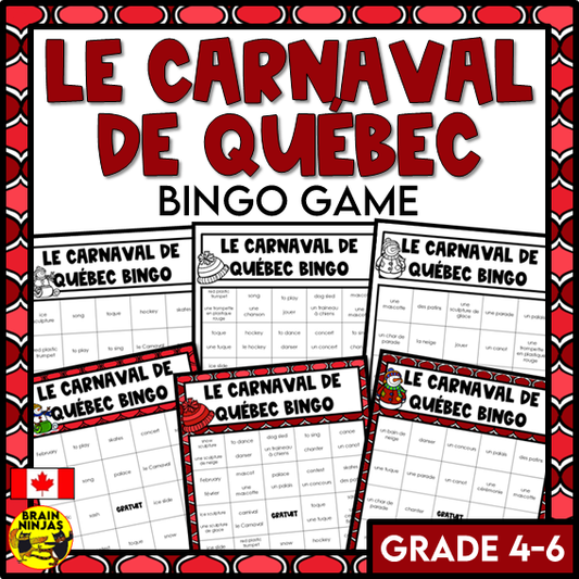 French Bingo Le Carnaval de Québec Vocabulary | Paper