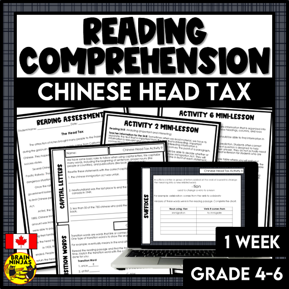 Chinese Head Tax Reading Comprehension Activities | Paper and Digital