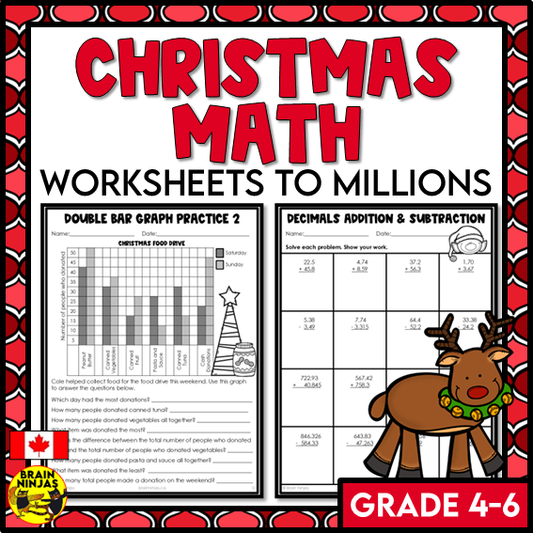 Christmas Math Worksheets Numbers to 1 000 000 | Paper