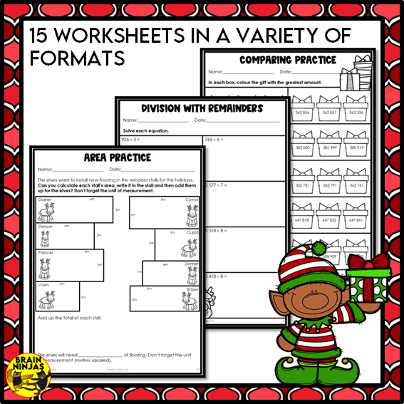 Christmas Math Worksheets Numbers to 1 000 000 | Paper