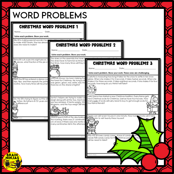 Christmas Math Worksheets Numbers to 10 000 | Paper