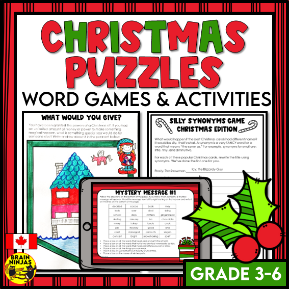 Christmas Word Games Logic Puzzles and Creative Thinking Activities | Paper and Digital