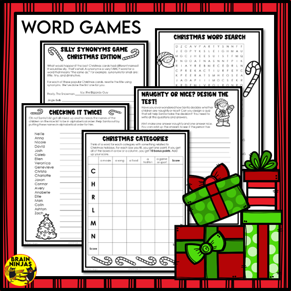 Christmas Word Games Logic Puzzles and Creative Thinking Activities | Paper and Digital