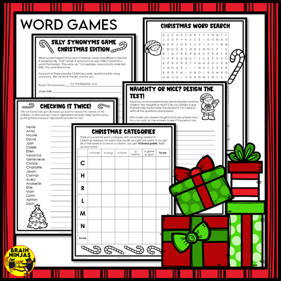 Christmas Word Games Logic Puzzles and Creative Thinking Activities | Paper and Digital
