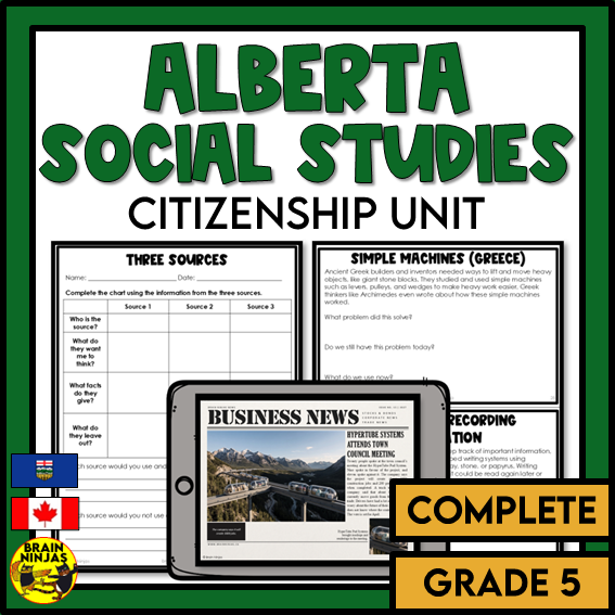 Grade 5 Alberta Social Studies Citizenship Unit | Paper and Digital