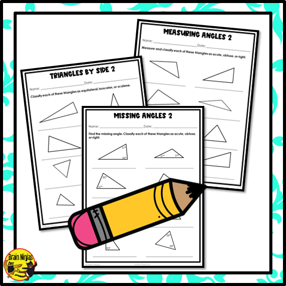 Types of Triangles by Measuring Math Worksheets | Paper