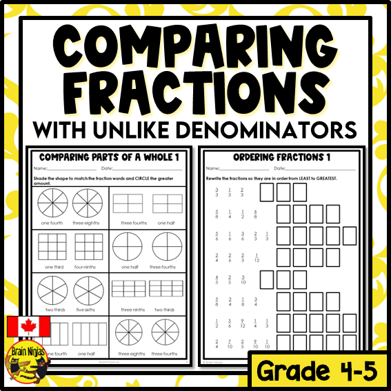 Comparing Fractions With Uncommon Denominators Math Worksheets | Paper