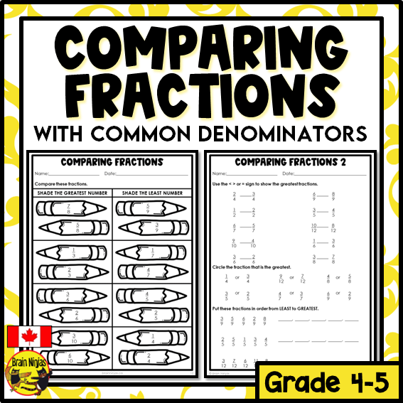 Comparing Fractions With Common Denominators Math Worksheets | Paper