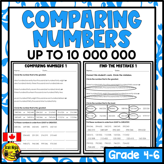 Comparing and Ordering Numbers to 10 000 000 Math Worksheets | Paper | Grade 5 Grade 6