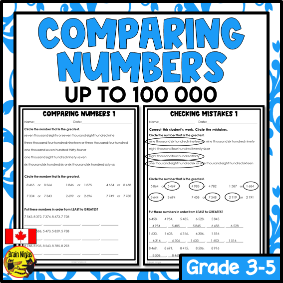 Comparing and Ordering Numbers up to 100 000 Math Worksheets | Paper