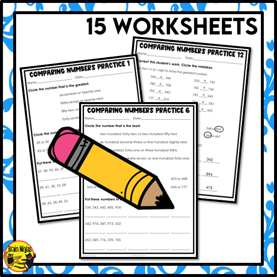 Comparing and Ordering Numbers to 1 000 Math Worksheets | Paper
