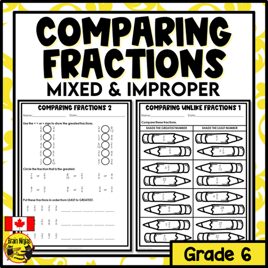 Comparing Mixed and Improper Fractions Math Worksheets | Paper
