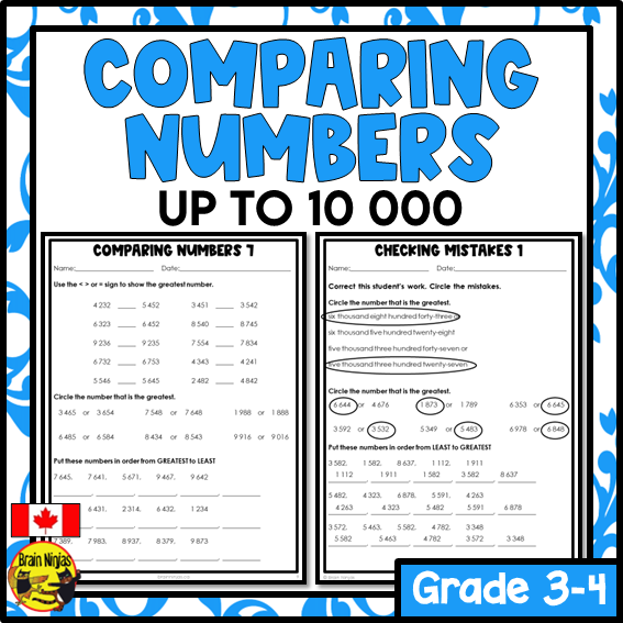 Comparing and Ordering Numbers to 10 000 Math Worksheets | Paper | Grade 3 Grade 4
